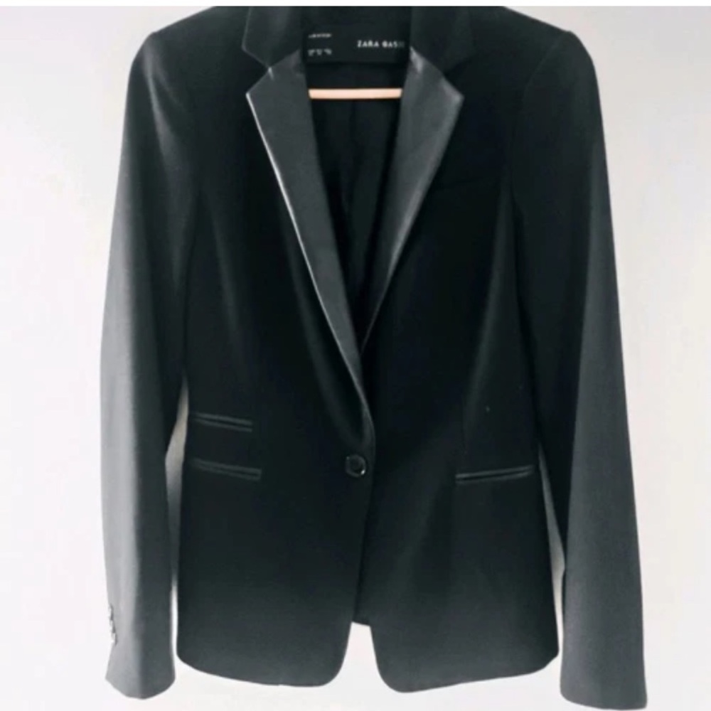 Zara Black Blazer with faux leather Lapel
